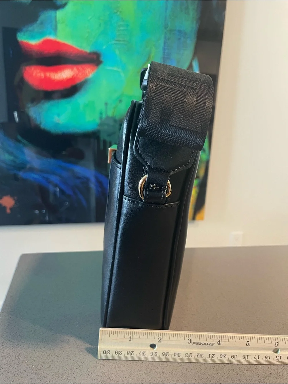 Versace Black Leather Messenger Crossbody with Gold Plaque